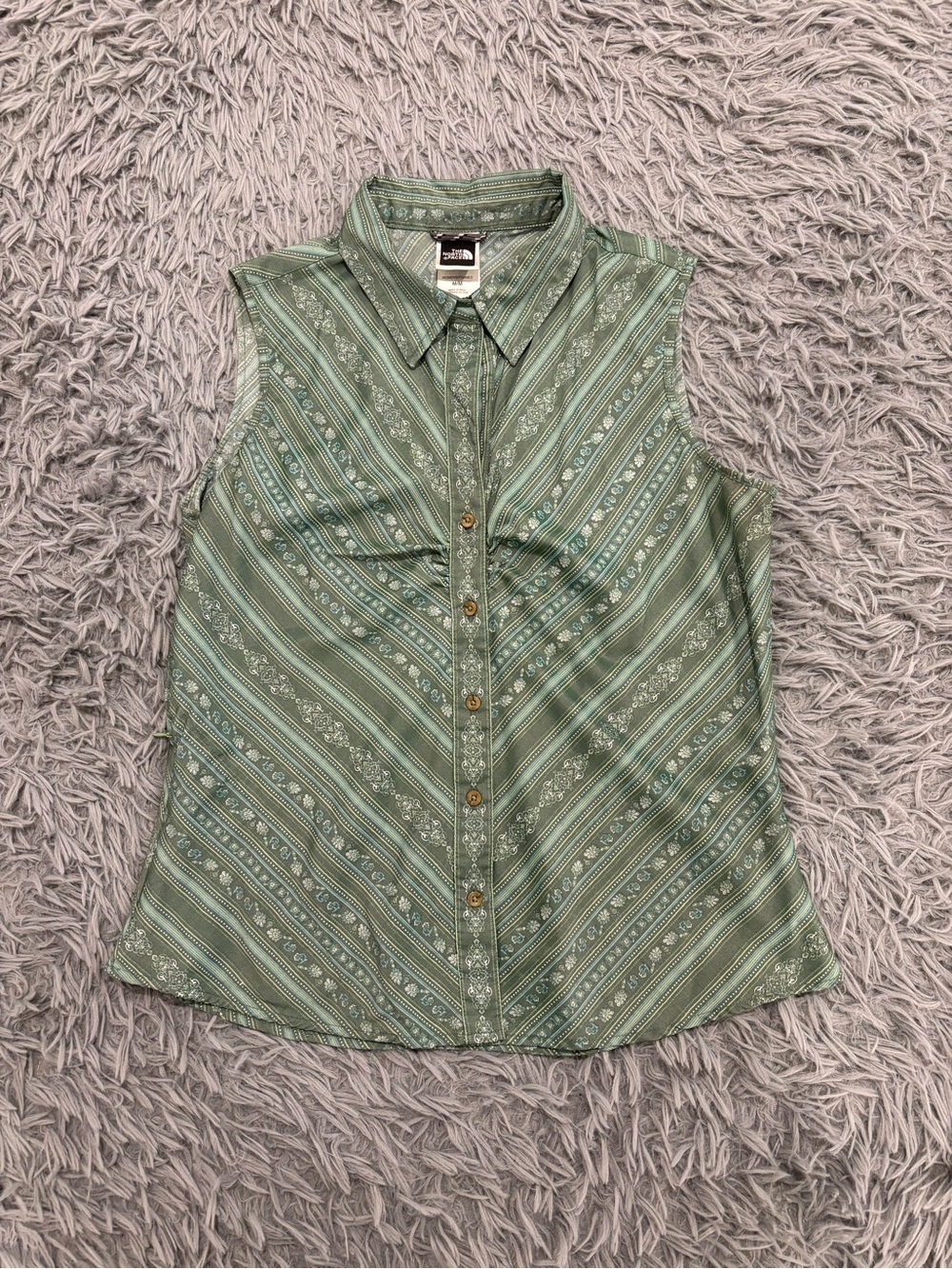 North Face Fitted Women’s Green Floral Sleeveless Button Up Tank Top Medium
